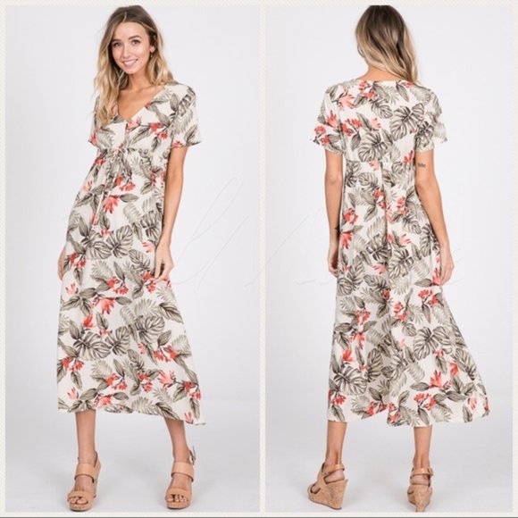 Spring/Summer Ivory Floral Print Midi Dress. - Picture 3 of 8